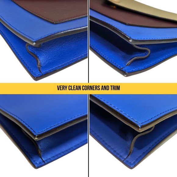 Celine Tri-Color Blue Leather Envelope Pocket Clutch on a Gold Chain - Picture 8 of 14